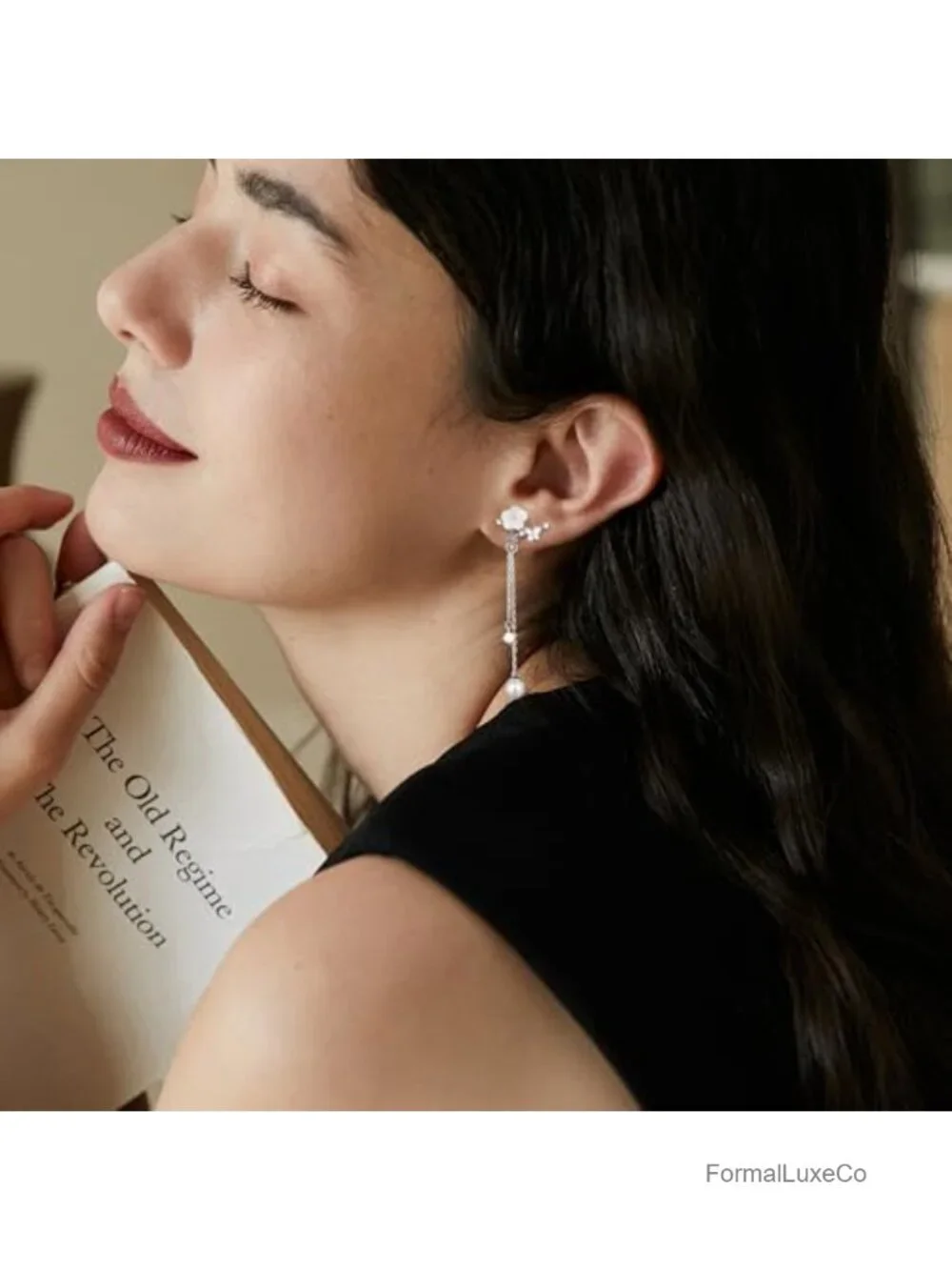 Clip On Dangle Pearl Drop Earrings - 14K Gold Plated, Dainty Flower, Bridal
